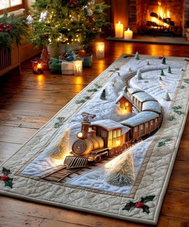 Winter Whistle Trail Runner Rug — Charming Holiday Train-Theme Hallway & Stair Runner, Low-Profile Durable Carpet For Seasonal Cheer