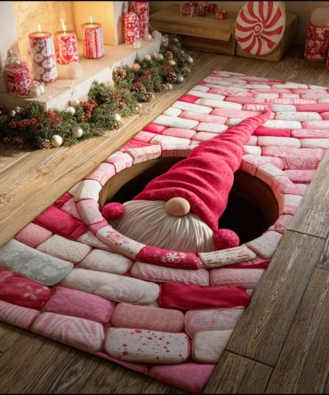 Winter Wish Gnome Runner Rug — Cute Seasonal Hallway Carpet, Durable Low-Pile Non-Skid Runner For Homes