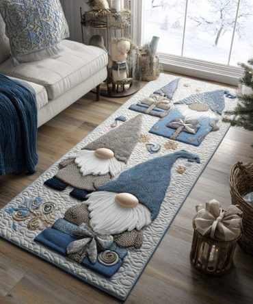 Yuletide Gnomes Festive Runner Rug — Cheerful Holiday Corridor Runner With Gnome Motifs, Low-Pile Durable Seasonal Accent