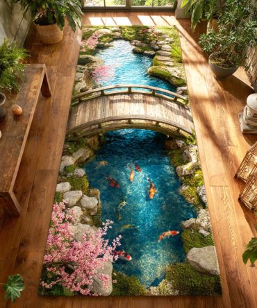 Serene Zen Garden Bridge Runner Rug — Premium Non-Slip Hallway Carpet With Tranquil Oriental Motif, Durable Low-Pile & Stain-Resistant