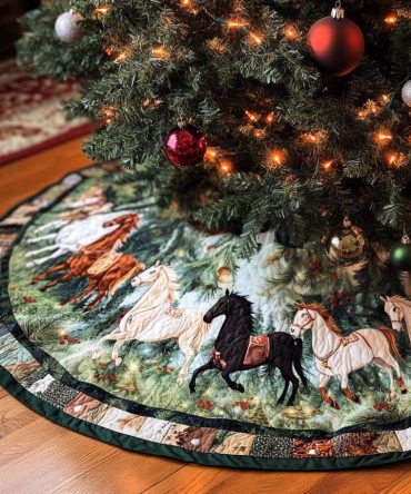 Majestic Stride Quilted Christmas Tree Skirt - Bold Horse Silhouette, Plush Quilted Holiday Accent For Equestrian & Rustic Interiors