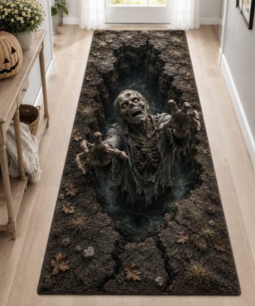 Abyss Hunger Midnight Runner Rug — Deep Gothic Hallway Accent, Durable Non-Slip Low-Profile Design, Machine-Washable Entryway Mat