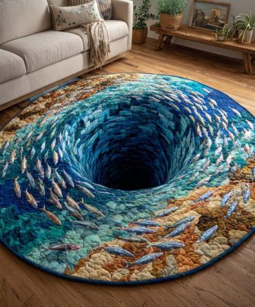 Abyssal Swarm Deep Sea Round Area Rug — Moody Marine Abstract Rug For Home & Game Rooms, Durable Low-Pile, Fade-Resistant Print, Anti-Skid