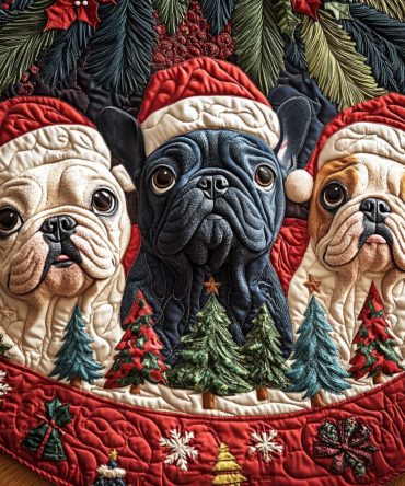 Adorable Frenchie Quilted Holiday Tree Skirt — Playful French Bulldog Design, Plush Quilting, Reversible & Easy-Care For Seasonal Cheer