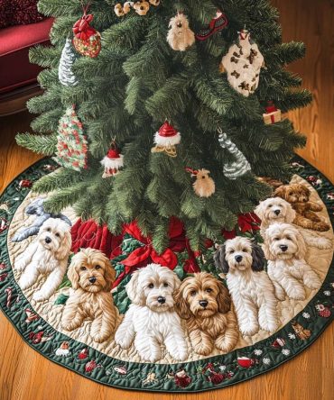 Adorable Labradoodle Quilted Christmas Tree Skirt — Cute Dog Motif, Soft Quilted Holiday Accent For Family Homes