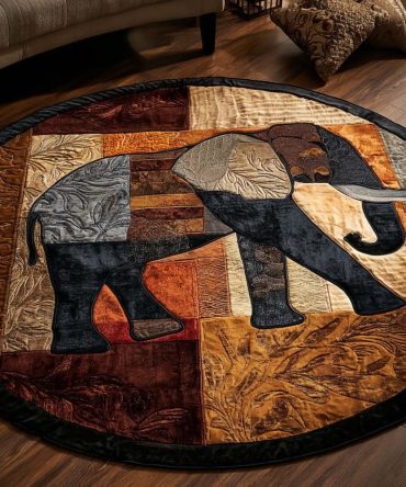 African Grace Round Area Rug — Elegant Tribal Elephant Motif Round Rug, Plush, Durable, Perfect For Global Décor