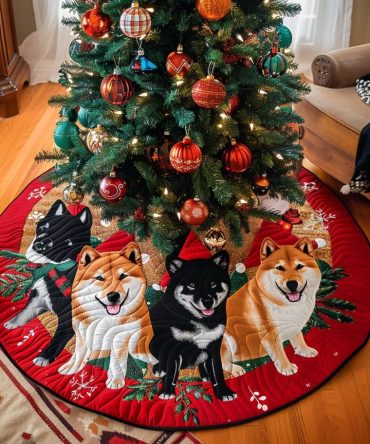 Akita Holiday Harmony Quilted Tree Skirt — Elegant Akita Dog Design, Plush Quilted Base For Stylish Christmas Displays