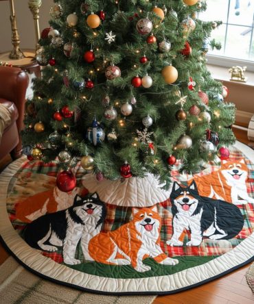 Premium Akita Snowflake Quilted Christmas Tree Skirt — Festive Dog-Themed Holiday Décor With Soft Quilting For Living Rooms & Gift Displays