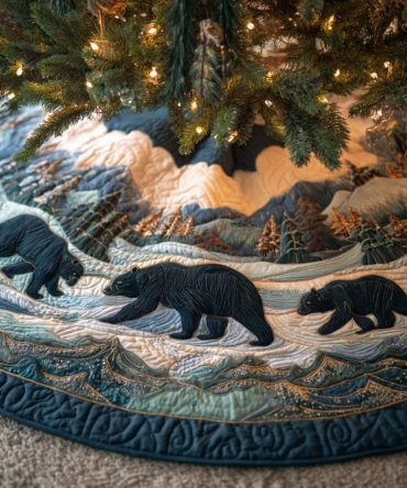 Alpine Crossing Quilted Christmas Tree Skirt — Mountain-Inspired Holiday Base Cover With Plush Quilting, Reversible, Fits Most Trees