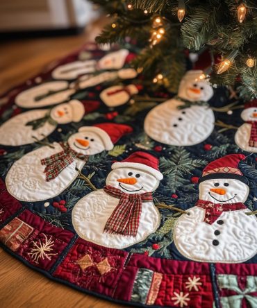 Alpine Joy Quilted Holiday Tree Skirt — Festive Winter Quilted Skirt With Classic Motifs For Charming Christmas Displays