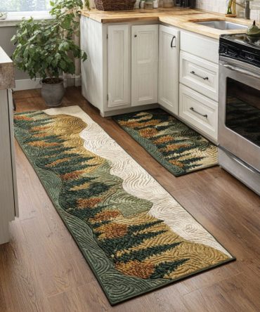 Alpine Rise Non-Slip Kitchen Rug — Mountain-Inspired Low-Profile Mat, Stain-Resistant & Machine Washable For Busy Kitchens