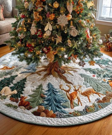 Alpine Whispers Quilted Christmas Tree Skirt — Serene Mountain Holiday Base Cover With Alpine Motifs, Soft Quilting & Easy Fit Closure