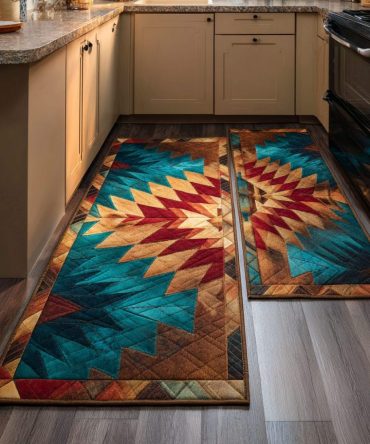 Boho Native Pattern Kitchen Runner — Durable Non‑Slip Accent Rug, Low‑Profile Washable Mat For Rustic & Modern Homes