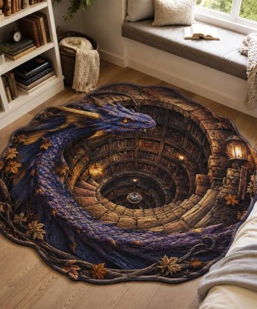 Amethyst Coil Geometric Custom-Shaped Area Rug — Elegant Purple Pattern Rug, Low-Pile Durable Construction, Fade & Stain Resistant, Multiple Sizes