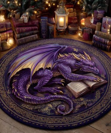Amethyst Royal Dragon Round Rug — Regal Purple Dragon Area Carpet For Luxurious Bedrooms, Studios & Fantasy Decor