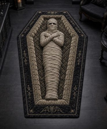 Gothic Mummy Coffin Area Rug - Custom Shaped Halloween Floor Mat For Spooky Home Decor, Durable Anti-Slip Accent Rug