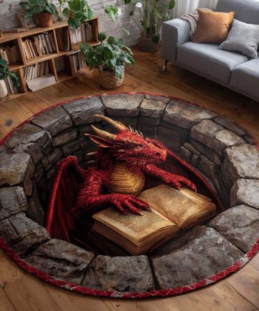 Ancient Scholar Dragon Round Rug - Heritage Dragon Motif Area Rug For Classic Studies, Offices And Elegant Reading Rooms, Low-Maintenance Fibers
