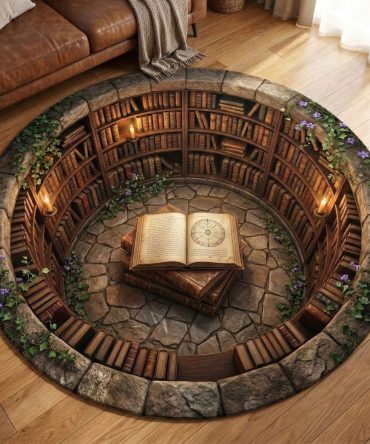 Ancient Tome Chamber Round Area Rug — Vintage Book-Themed Circular Carpet For Libraries & Reading Corners, Luxurious Pile With Non-Slip Support