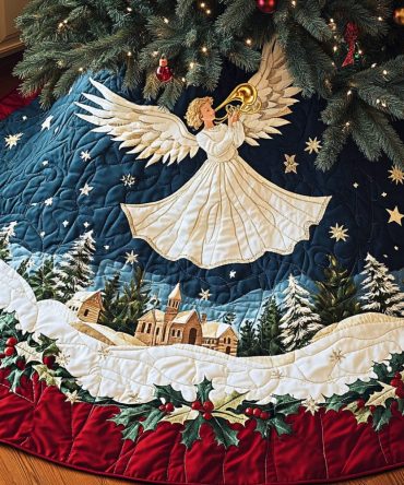 Angelic Tune Premium Quilted Holiday Tree Skirt — Luxurious Festive Base Cover For Christmas Trees, Soft Patchwork & Easy Care