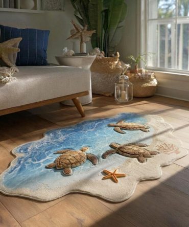 Aqua Paradise Custom-Shaped Area Rug — Vibrant Tropical Ocean Print, Soft Stain-Resistant Rug With Non-Slip Backing For Coastal & Poolside Style
