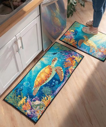 Aqua Haven Kitchen Rug — Plush Low-Pile Comfort Mat With Non-Slip Backing, Quick Clean Technology And Modern Coastal Style