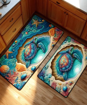 Aqua Haven Kitchen Rug - Soft, Anti-Slip Washable Mat With Coastal Teal Hues, Low-Profile Durable Area Rug For Everyday Use