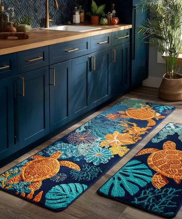 Aqua Life Kitchen Rug — Vibrant Marine Animal Runner, Soft Microfiber, Non-Slip Backing, Fade-Resistant And Easy To Clean