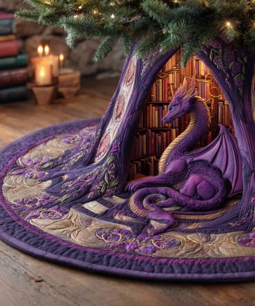 Arcane Library Quilted Christmas Tree Skirt — Mystical Bookish Holiday Décor, Soft Quilting & Elegant Stitching For Cozy Homes