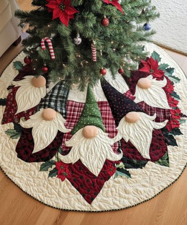 Nordic Arctic Quilted Tree Skirt — Snowflake Border In Cool White & Navy, Premium Cotton Blend, 48-Inch Round Winter Decor