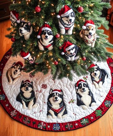 Arctic Cheer Quilted Christmas Tree Skirt , Cool Winter Holiday Tree Skirt, 48In Quilted Cotton, Reversible & Machine-Washable