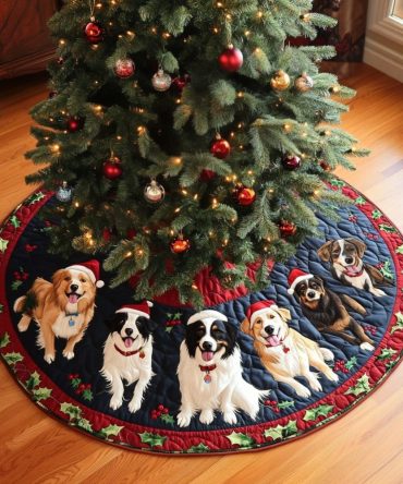 Charming Quilted Australian Shepherd Christmas Charm Tree Skirt - Designer Holiday Dog Decor To Elevate Your Tree & Seasonal Displays