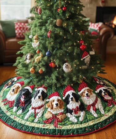 Cozy Quilted Australian Shepherd Christmas Joy Tree Skirt - Durable Holiday Dog Decor For Tree Base, Photo Ops & Seasonal Styling