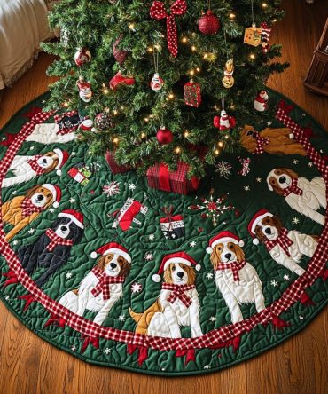 Holiday Joy Quilted Australian Shepherd Tree Skirt - Bright Christmas Dog Lover Accent For Family Rooms, Gifts & Seasonal Displays