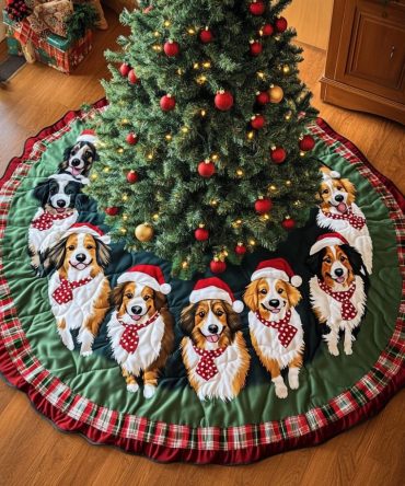 Festive Quilted Australian Shepherd Xmas Joy Tree Skirt - Cozy Christmas Dog Decor For Mantel, Living Room & Holiday Gift Giving