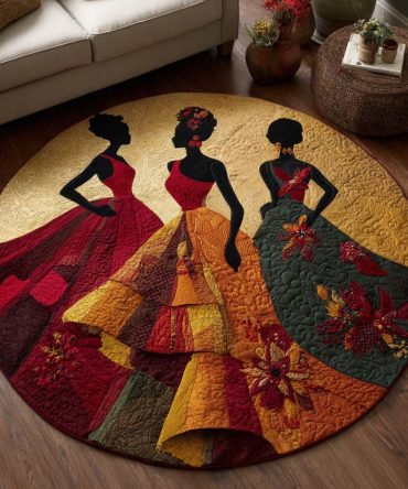 Autumn Elegance Round Area Rug — Warm Fall Colors Decorative Carpet For Living Room, Bedroom & Entryway With Slip-Resistant Backing