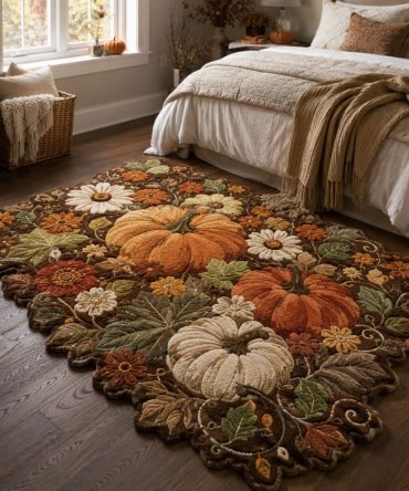 Autumn Pumpkin Meadow Decorative Rug - Rustic Pumpkin-Shaped Fall Floor Mat With Cozy Colors, Soft Plush And Anti-Skid Backing