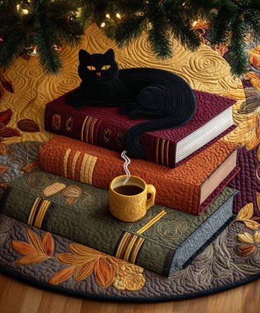 Autumn Reader Quilted Christmas Tree Skirt — Warm Bookish Holiday Accent, Cozy Quilting & Timeless Style For Seasonal Displays