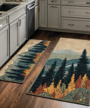 Autumn Trail Kitchen Rug - Fall Leaves Motif, Warm Rustic Accent Rug With Non-Skid Backing, Machine Washable & Fade-Resistant
