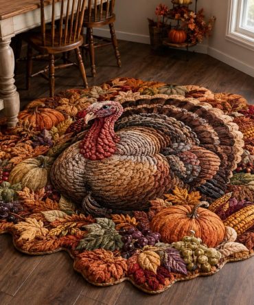Autumn Turkey Feast Custom Rug — Playful Thanksgiving Shaped Area Rug, Holiday Entryway Accent For Seasonal Home Decor