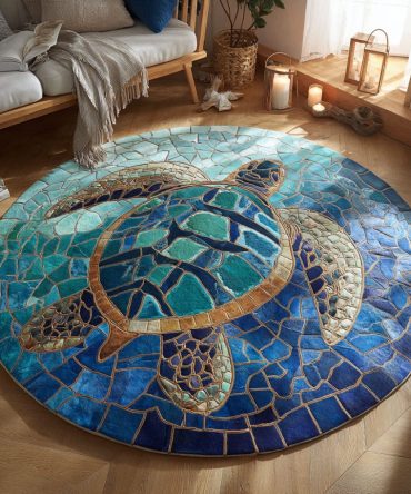 Vibrant Azure Round Area Rug — Plush Ocean-Blue Accent Rug For Contemporary Living Room, Soft Cozy Floor Mat
