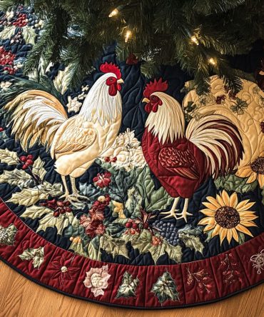 Farmhouse Barnyard Quilted Christmas Tree Skirt — Rustic Animal Holiday Decor, Plush Quilted Accent To Complete Your Tree