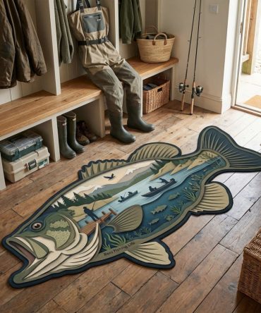Premium Bass Drift Custom-Shaped Area Rug — Soft, Durable, Non-Slip Fish Design For Living Room, Cabin, Kids Room, Washable