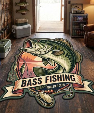 Bass Legacy Heritage Rug — Classic Bass-Shaped Area Rug With Vintage Artwork, Fade-Resistant, Durable Backing, Ideal For Heirloom Décor & Man Caves