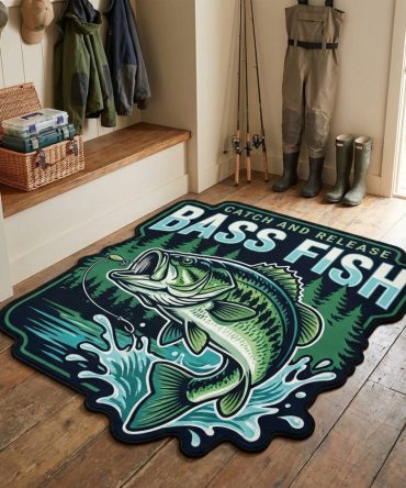 Bass Splash Custom Rug — Vibrant Bass-Shaped Area Rug With Water-Effect Design, Durable Low-Profile Fiber, Easy-Clean Backing For Home & Cabin