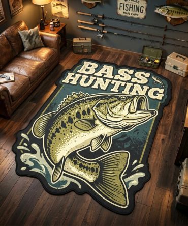 Bass Strike Accent Rug — Dynamic Bass-Shaped Area Rug With Action Artwork, Durable Outdoor-Ready Construction, Slip-Resistant, Easy Maintenance