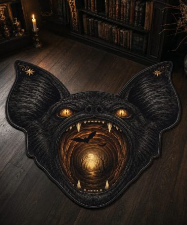 Bat Portal Decorative Rug — Custom-Shaped Bat-Themed Area Rug For Gothic & Halloween Styling, Soft Non-Slip Floor Accent For Entryway Or Living Room