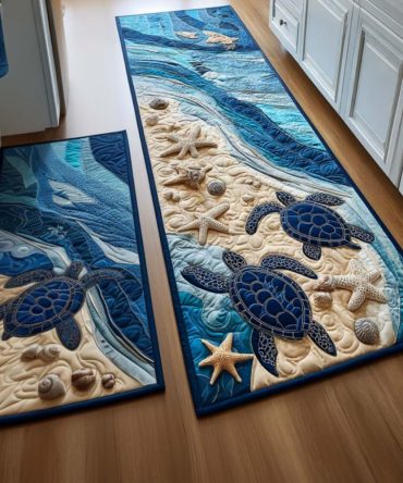 Beach Traveler Kitchen Rug — Vintage Travel Seaside Print, Non-Skid Durable Runner, Machine Washable With Low-Profile Comfort
