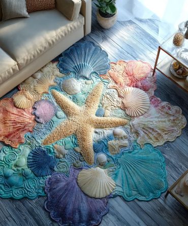 Beach Treasure Seashell Custom Rug — Coastal Shell & Sand Design, Plush Low-Pile Area Rug With Non-Slip Backing, Easy-Care Accent For Kids & Living Rooms