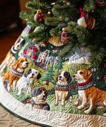 Beagle Christmas Spirit Quilted Tree Skirt — Classic Holiday Dog-Themed Quilted Tree Skirt To Elevate Festive Home Decor