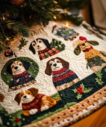 Beagle Cozy Moments Quilted Christmas Tree Skirt — Soft Pet-Themed Holiday Tree Skirt For Warm Family Decor & Gift Giving